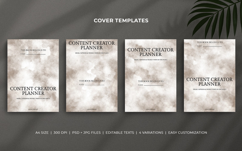 Couvertures d'agenda pour créateur de contenu – Aquarelle marron terne et blanc, modèles PSD A4 modifiables