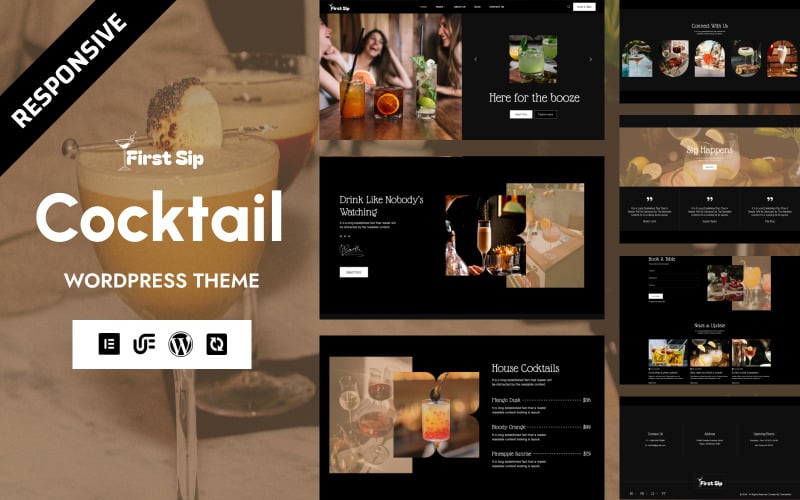 First Sip - Modern Cocktail Bar & Nightlife WordPress Elementor Theme
