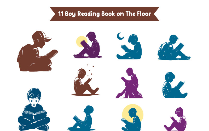 Pojke som läser en bok på golvet