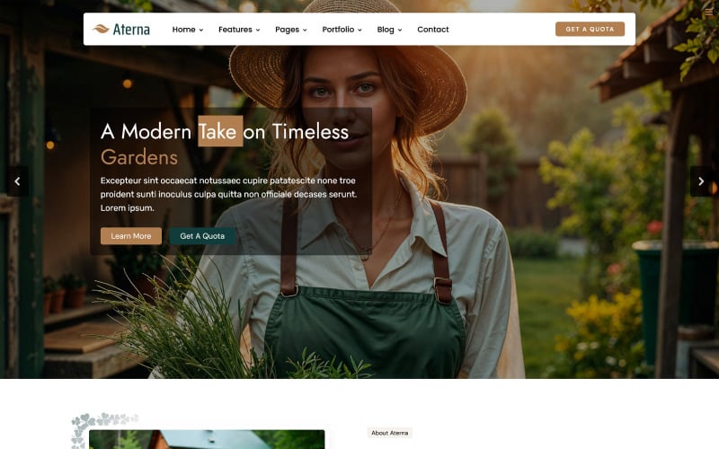 Шаблон Joomla для ландшафтного дизайну та садівництва Aterna