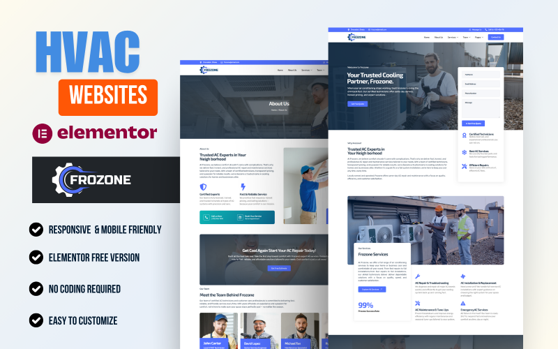 Frozone – Kit Elementor WordPress per riparazione e assistenza condizionatori d'aria