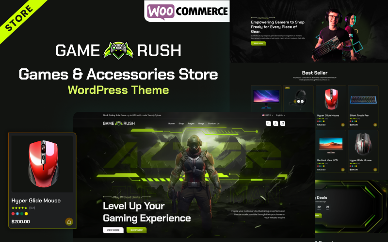 Gamerush – тема WordPress для магазина игр и аксессуаров WooCommerce