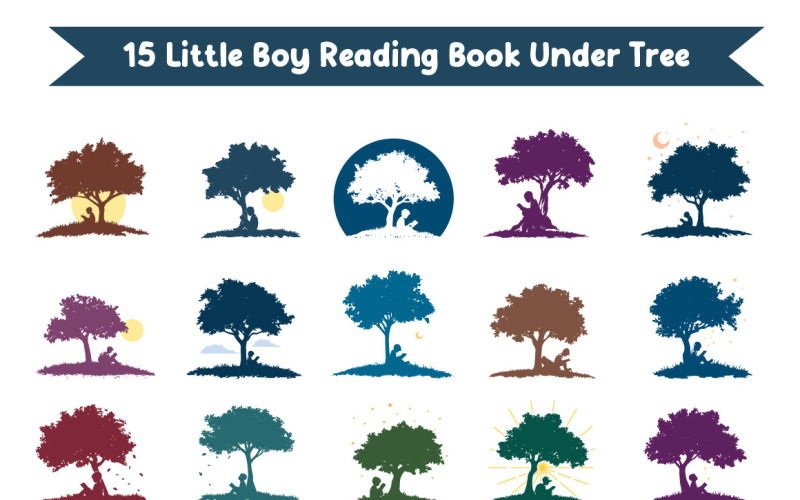 Pojke läser bok under träd