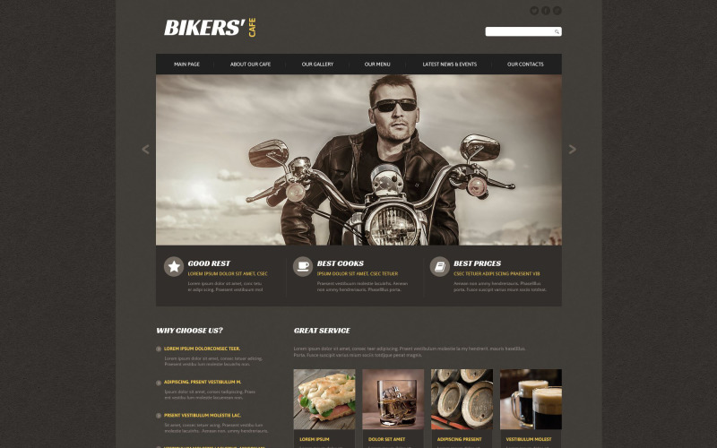 Bikers 'Cafe Web Sitesi Şablonu