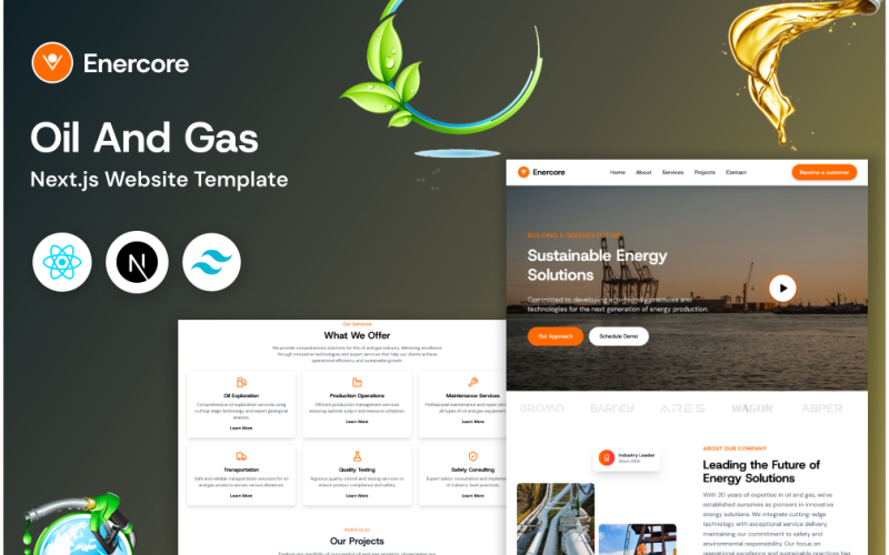 Enercore – Шаблон цільової сторінки Next.js для нафти та газу