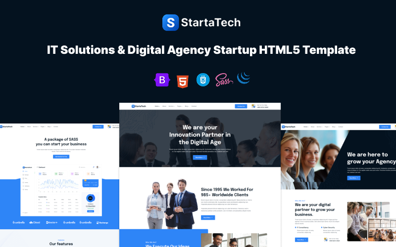 StartaTech - IT-oplossingen en digitaal bureau Startup HTML5-sjabloon