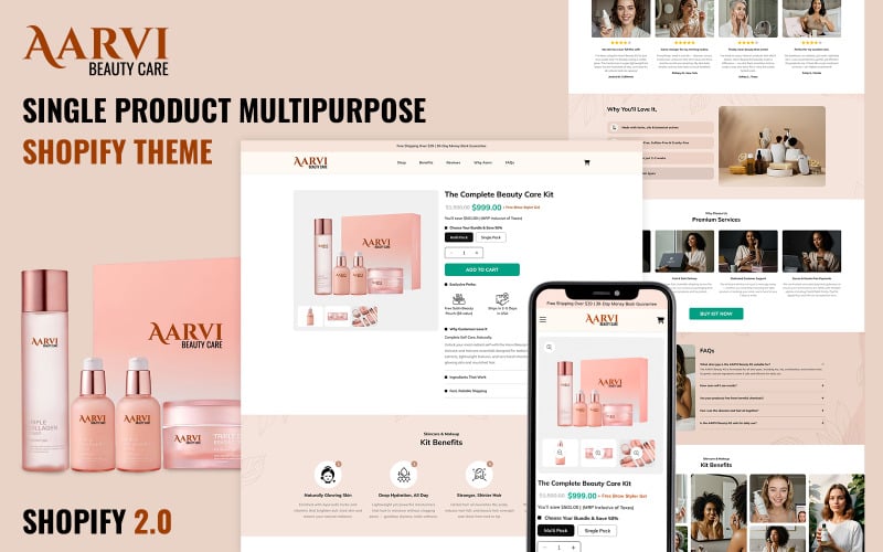 Aarvi – Mehrzweck-Shopify-Theme für Einzelprodukte im Bereich Schönheitspflege