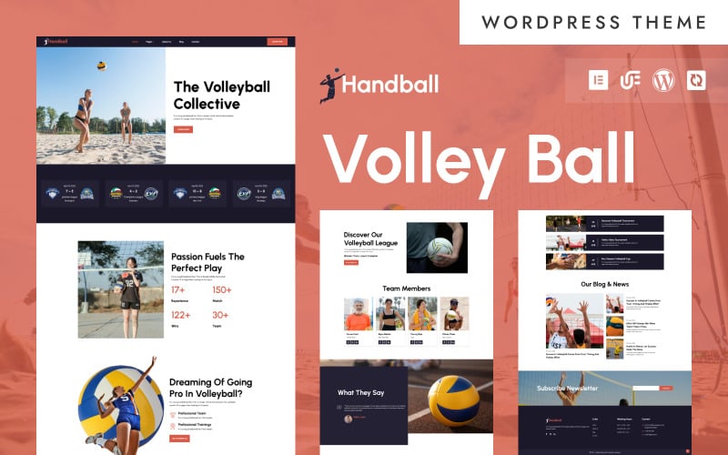 Handebol - Clube de Vôlei, Treinamento e Treinamento WordPress Tema Elementor