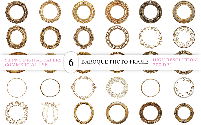 Lyxig guldfärgad fotoram Clipart | Gyllene ornamental rund ram PNG | Elegant rund guldkant