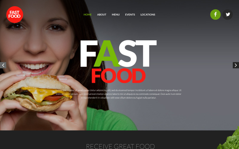 Snabbmat restaurang responsiv webbplats mall