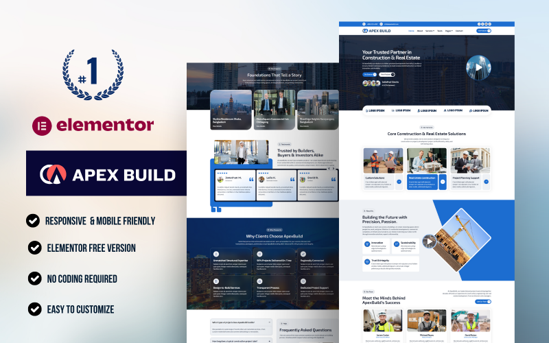 ApexBuild – Bygg- och anläggnings Elementor-mallkit