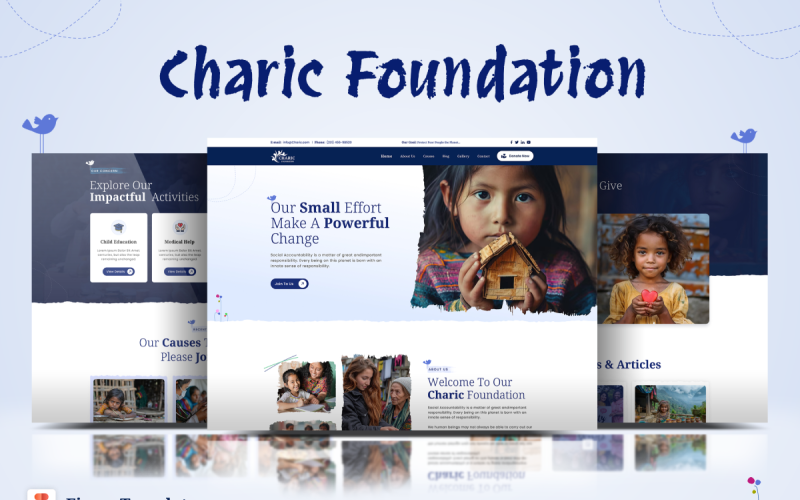 Charic Foundation – Modelo Figma moderno para organizações beneficentes e sem fins lucrativos