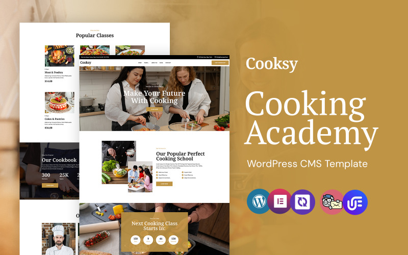 Cooksy - WordPress Elementor-thema voor kooklessen en academies