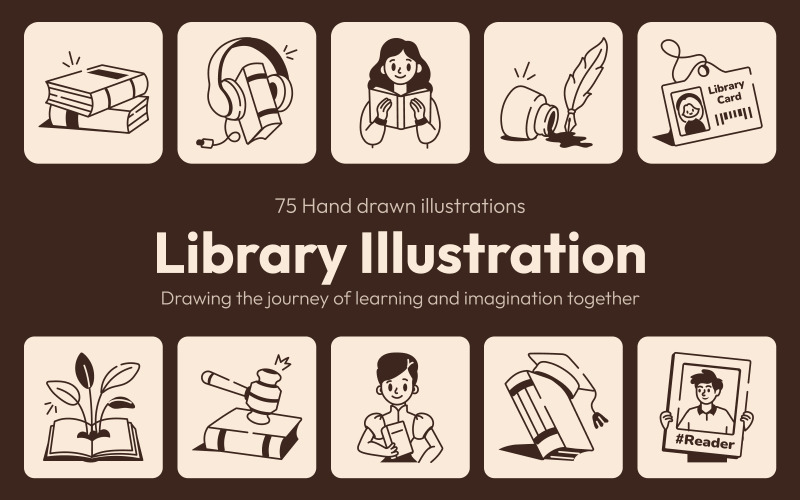 Bibliothekszeichnungs-Illustrationsset