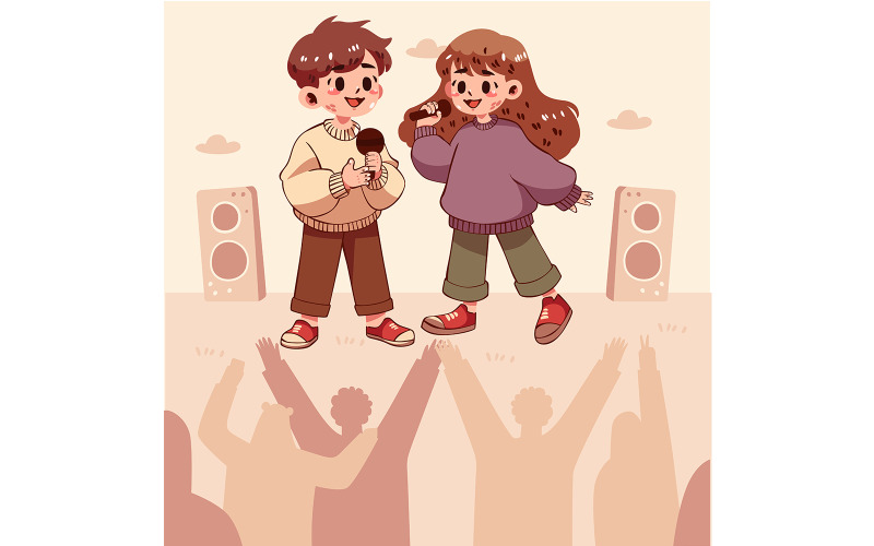 Dibujo animado GRATIS de un niño y una niña cantando