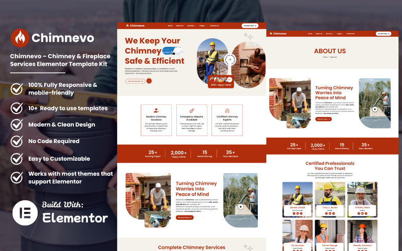 Chimnevo – Kéménytisztító és kandallójavító Elementor sablonkészlet