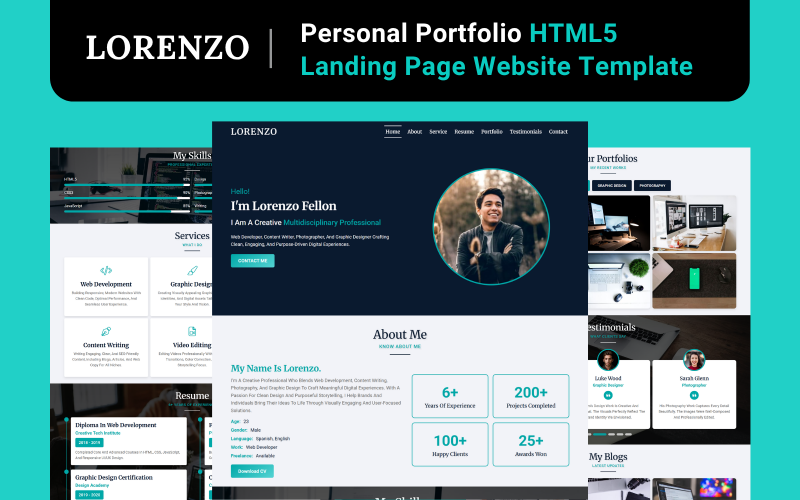 Lorenzo - Modèle de page de destination HTML pour portfolio personnel
