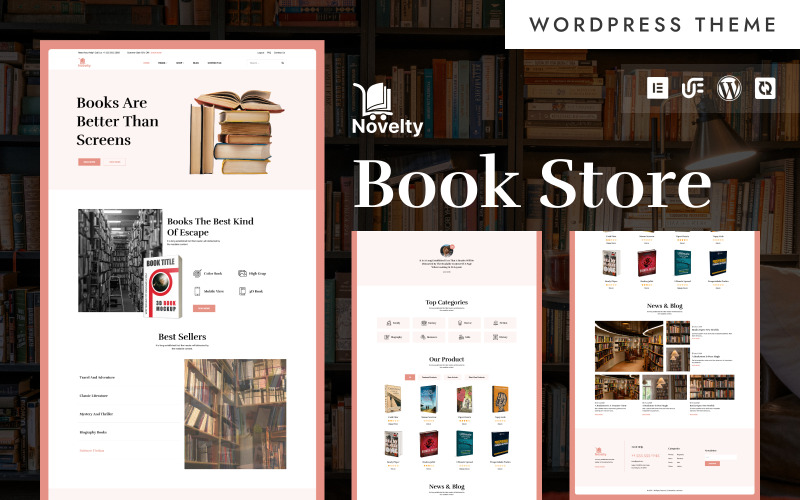 Novelty - Nowoczesny motyw WordPress Elementor dla księgarni i biblioteki