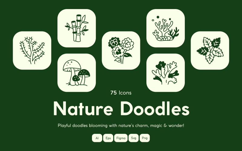 Modern natur klotter ikonuppsättning