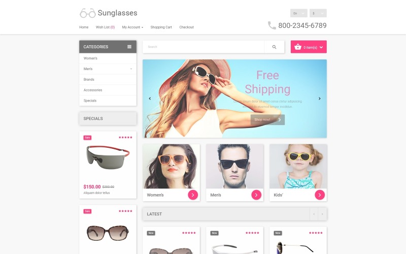 Modello OpenCart per occhiali