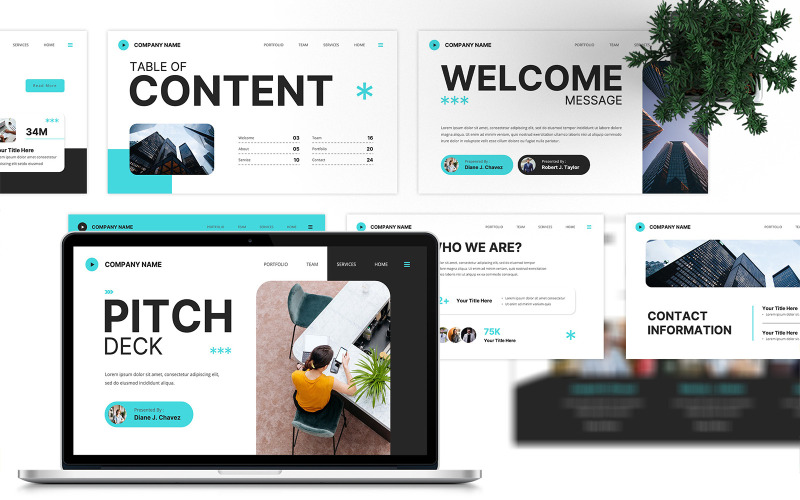 Šablona PowerPointu Pitch Deck Modern