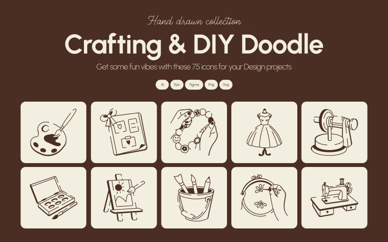 手工制作和 DIY 涂鸦图标集