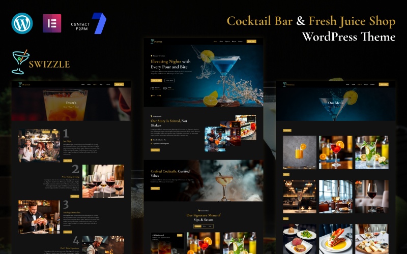 Tema WordPress Elementor per Swizzle-Cocktail Bar e negozio di succhi freschi