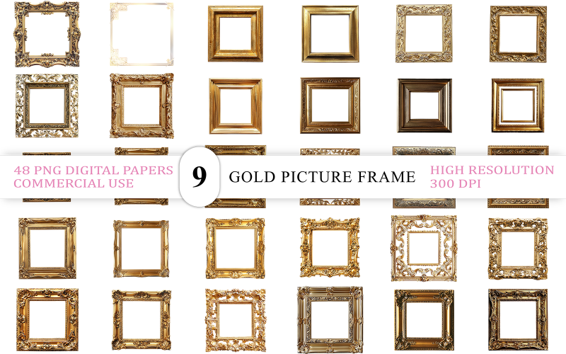 Moldura Vintage Dourada Ornamentada PNG | Clipart de Moldura Dourada Antiga | Moldura Dourada de Luxo PNG