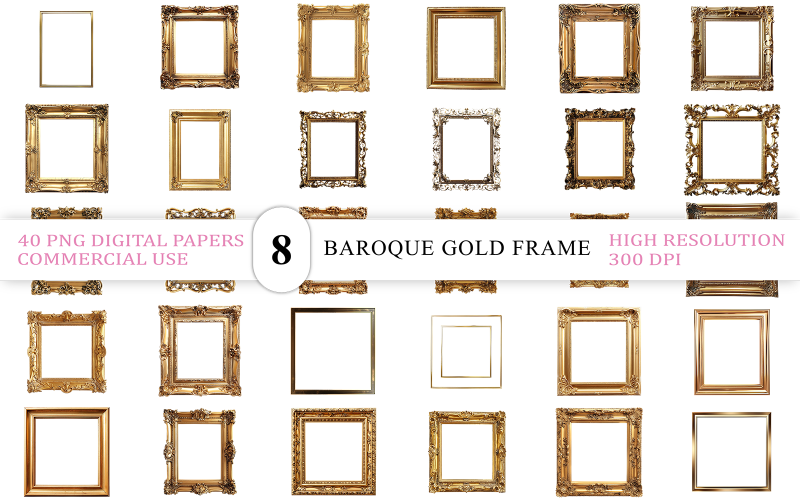 Vintage gouden lijstranden | Luxe gouden fotolijst PNG | Elegante barokke gouden lijst PNG