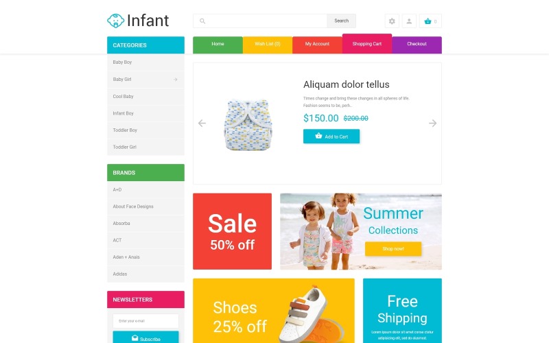 Modello OpenCart del negozio di abbigliamento per neonati