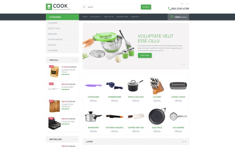 OpenCart шаблон магазина товаров для кухни