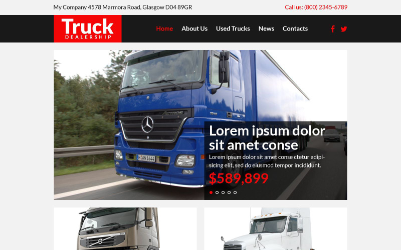 Plantilla de sitio web adaptable para camiones