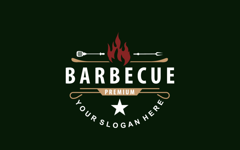 BBQ Hot Grill Logo Barbecue Vintage V6