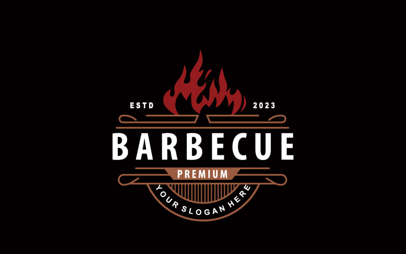 BBQ Hot Grill Logotyp Barbecue Vintage V3