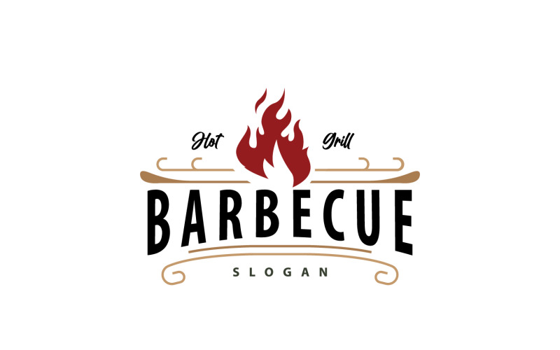 Логотип BBQ Hot Grill для барбекю Vintage V1