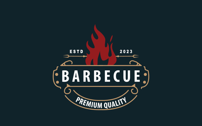 Логотип BBQ Hot Grill для барбекю, винтажный V4