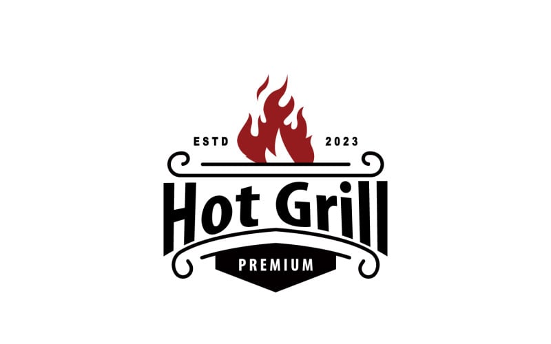 Logotipo da churrasqueira quente para churrasco Vint2e V