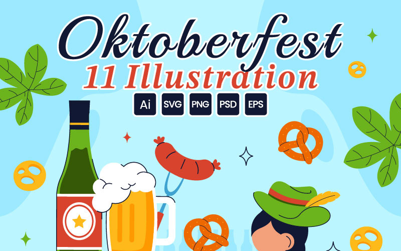 11 glada Oktoberfest-ölfestivalillustrationer