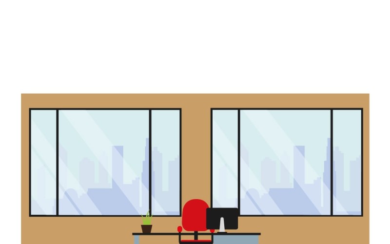 Nowoczesny projekt wnętrza biura kierowniczego z dużymi szklanymi oknami