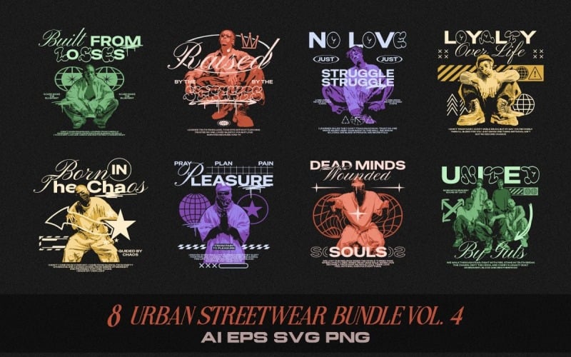 Urban Streetwear T-shirt Designs Bundle Vol. 4