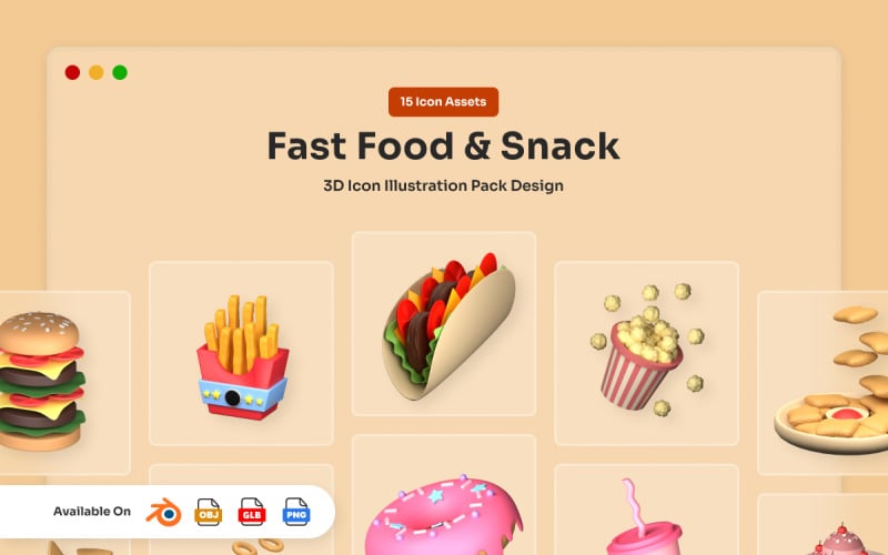 Set di icone di fast food 3D paffuto