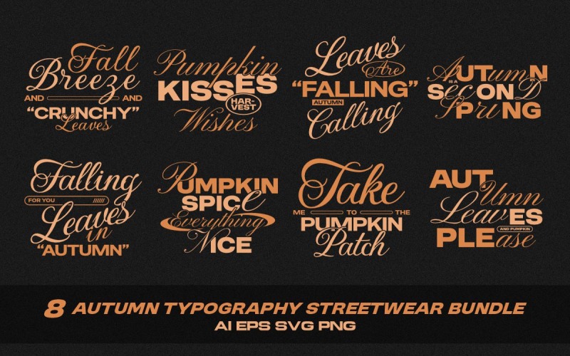 Herbstliches Typografie-Streetwear-T-Shirt-Design-Paket