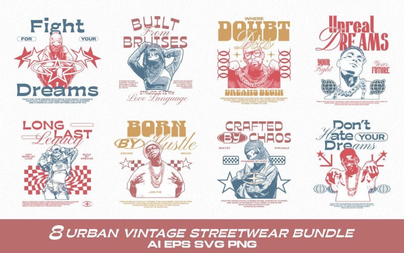 Lot de modèles de t-shirts streetwear vintage urbains