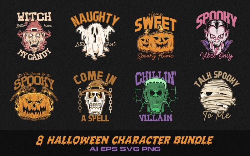 Paquete de diseños de camisetas con personajes de Halloween