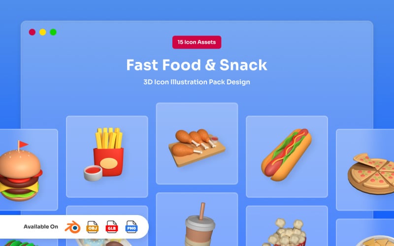 Collezione di icone di snack 3D morbidi e gustosi