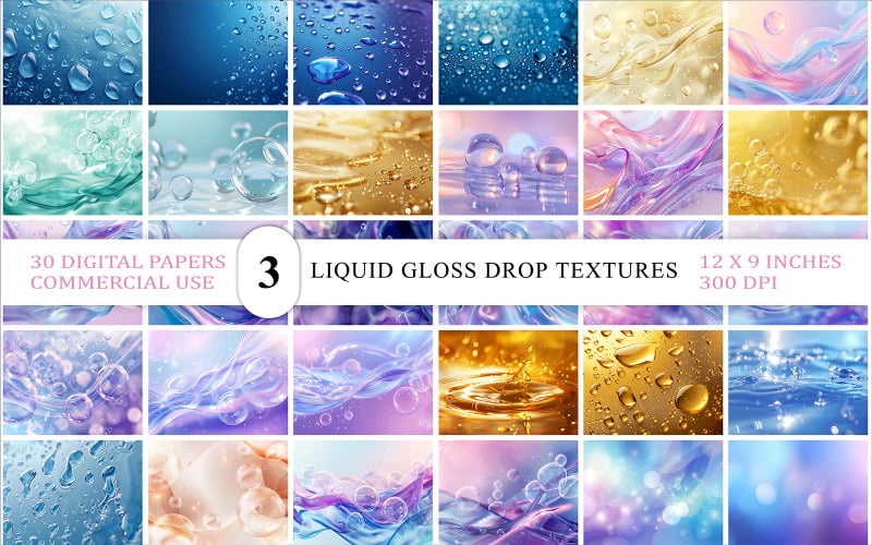 Vloeibare glanzende druppeltexturen | Abstracte glanzende wateroppervlakken | Vloeibare en glanzende druppelabstracts