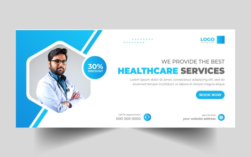 Banner di copertina per social media per assistenza sanitaria medica Ver-14