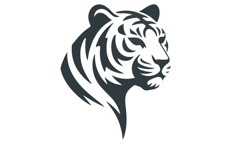 Minimalistisk logotyp med ett stiliserat tigerhuvud
