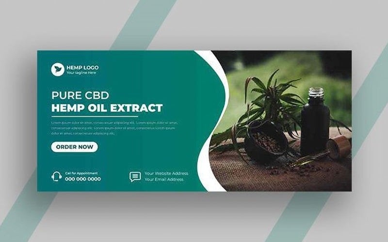 Modello di banner per copertina social media con olio di CBD di canapa Ver-3