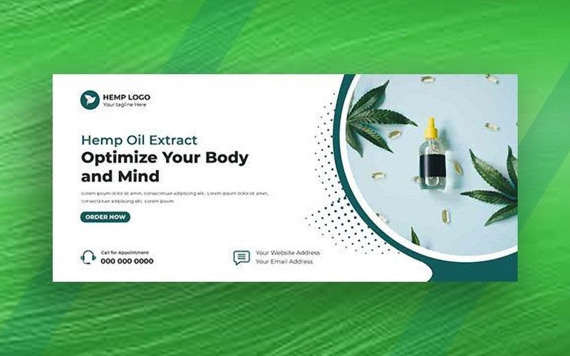 Modello di banner per copertina social media con olio di CBD di canapa Ver-8